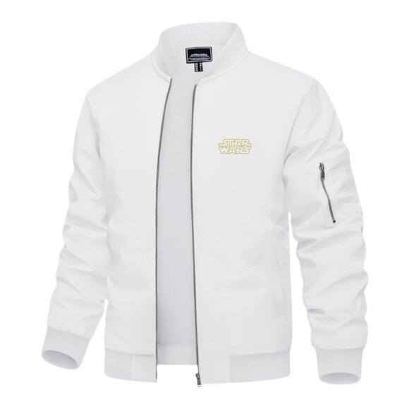Men's Star Wars Logo Embroidered Lightweight Bomber Jacket White